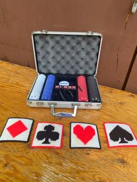 Stainless Poker Case Set With Vintage Coasters