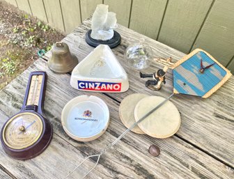 Hodge Podge Lot- Barometer,  Ashtrays, Flyswatter Clock And More