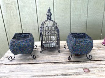 Gothic House And Beaded Candle Holder Decor