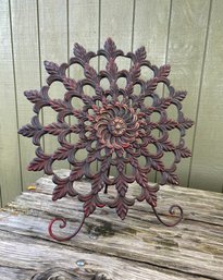 Red And Black Round Metal Art- Floor Stand