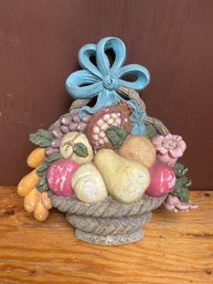 Vintage Carved Wood Fruit Basket Decor