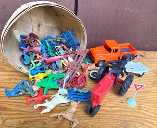 Basket Full Of Antique Plastic Toys