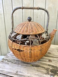 Large Teapot Filled With Pine Cone Decor