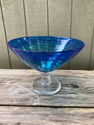 Large Blue Blown Glass Martini Cup