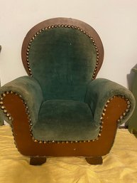 Vintage Green Velvet Upholstered Chair- Doll Size