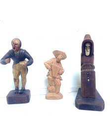 3 Wood Carved Figures