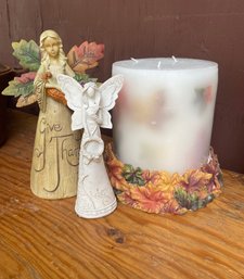 Large Candle With Stand And Fall Angels