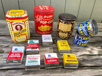 Vintage Popcorn,peanuts And Seasoning Tins