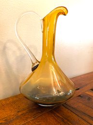 Yellow And Blue Blown Glass Decanter