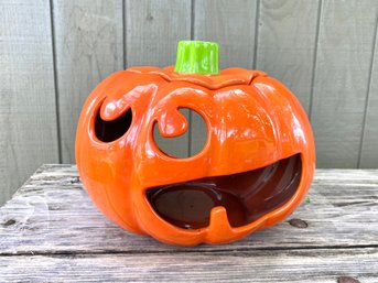 Carved Pumpkin With Lid- Candle Holder- Actual Size