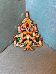 Vintage Gemstone Christmas Tree Pin