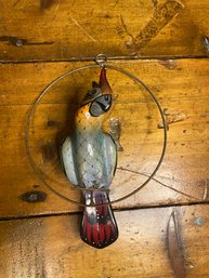 Vintage Hand Painted Ceramic Mexico Hanging Cockatoo Parrot In Ring