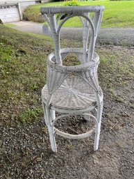 Vintage White Wicker Plant Stand With Lower Shelf