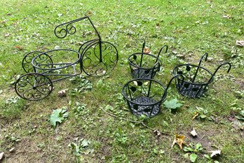 Wire Bicycle Planter And Trio Of Railing Pot Holders