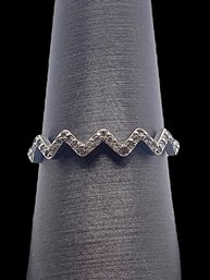 Sterling Silver Clear Stone Zig-Zag Ring, Size 9