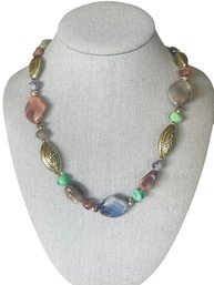 Beautiful Multicolored Stones With Gold Tone Accent Beads Necklace