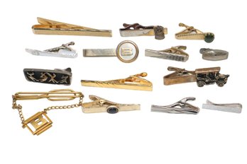 Large Lot Of 14 Vintage Tie Clips