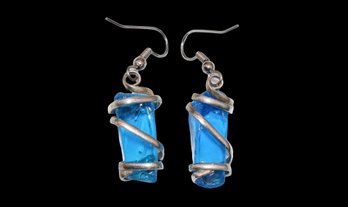 Gorgeous Blue Glass And Silver Earrings