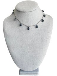 Sterling Silver Collar With Black Dangle Accent Beads