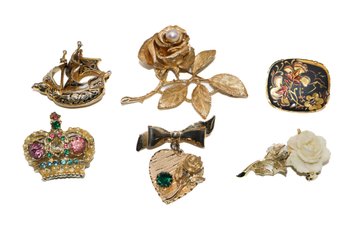 6 Beautiful Vintage Collection Of Brooches/Pins