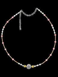 Sterling Silver Multicolored Beaded Necklace With Butterfly Accents