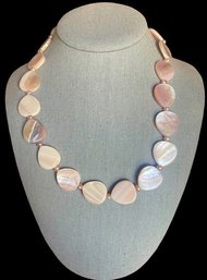 Sterling Silver Soft Pink Flat Stone Beaded Necklace With Freshwater Pearl Accents