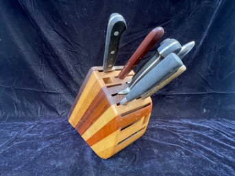 Wooden Kitchen Knife Block And Seven Piece Various Designed Knife Collection