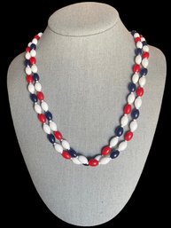 Vintage Red, White And Blue Lucite Beaded Necklace