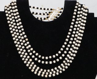 Beautiful 3 Strand Necklace With White And Black Beads