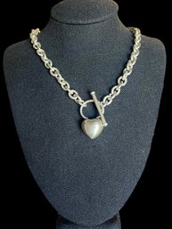 Sterling Silver Chain Heart Necklace With T-bar Clasp