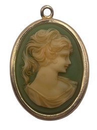 Vintage Green Cameo Portrait Pendant