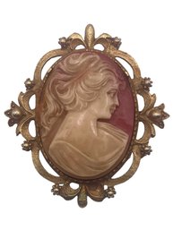 Vintage Pink Cameo Portrait Brooch