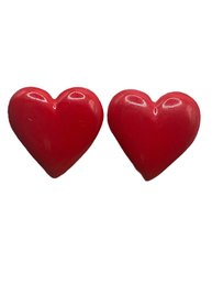 Vintage Painted Red Heart Clip On Earrings