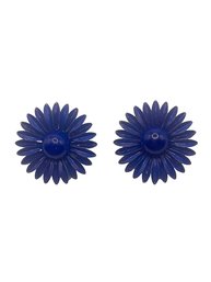 Vintage Blue Flower Clip On Earrings