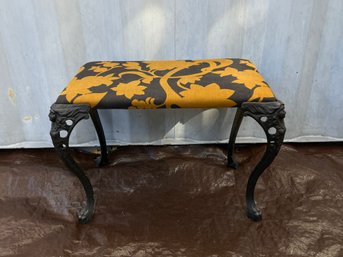 Vintage Cast Iron Leg Cushioned Bench Stool