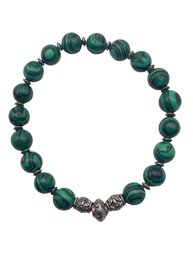 Malachite And Floral Beaded Stretch Bracelet