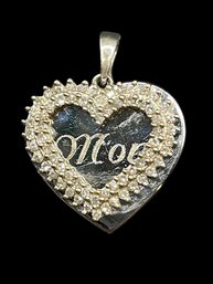 Vintage Sterling Silver Double Heart Mom Pendant