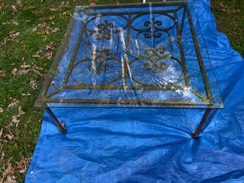 Metal Iron Base Glass Top Outdoor Table