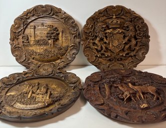 4 German Carved Wooden Wall Decor