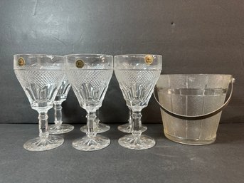 Hand Cut Crystal Wine Glasses & Ice Bucket