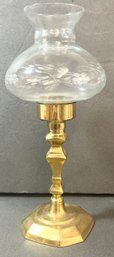 Solid Brass Candle Lamp With Etched Design On Glass