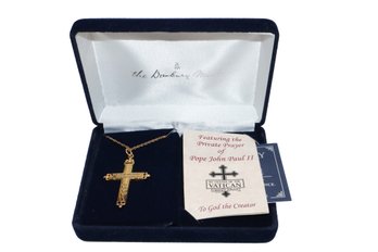 Gold Wash Pop John Paul II Danbury Mint Cross Pendant Chain Necklace In Original Box