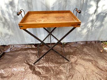 Wooden Top Serving Tray Side Table