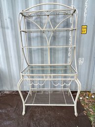 White Metal Painted Framed Glass Top Bakers Rack