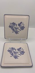 Set Of Two Vintage Pfaltzgraff Yorktowne Stoneware 7 3/4' Square Hot Plate Trivet Coasters