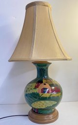 Hand Painted Farm Scene Table Lamp