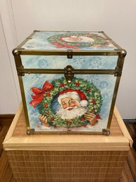 Vintage Santa Claus Wood And Metal Crate, Chest , Storage