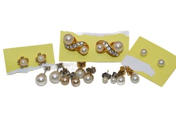 Large Lot Of Faux Pearl Earrings