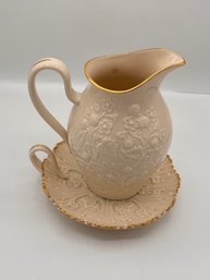 Beautiful! Lenox Cream With Gold Trim Pitcher And Cream And Gold Trim Serving Platter Grouping