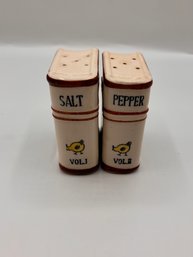 Vintage Japanese Book Logo Salt And Pepper Shakers. Volumes 1 & 2